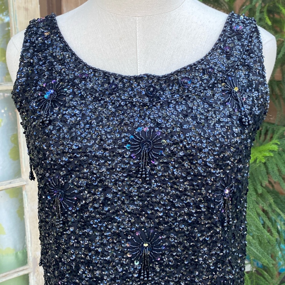 Vintage NOS Stephen Chin Beaded Top with Bead Fringe sz 38